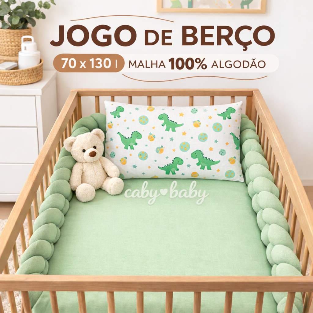 Jogo de Berço Americano 2 Peças em Malha 100% Algodão Com Elastico