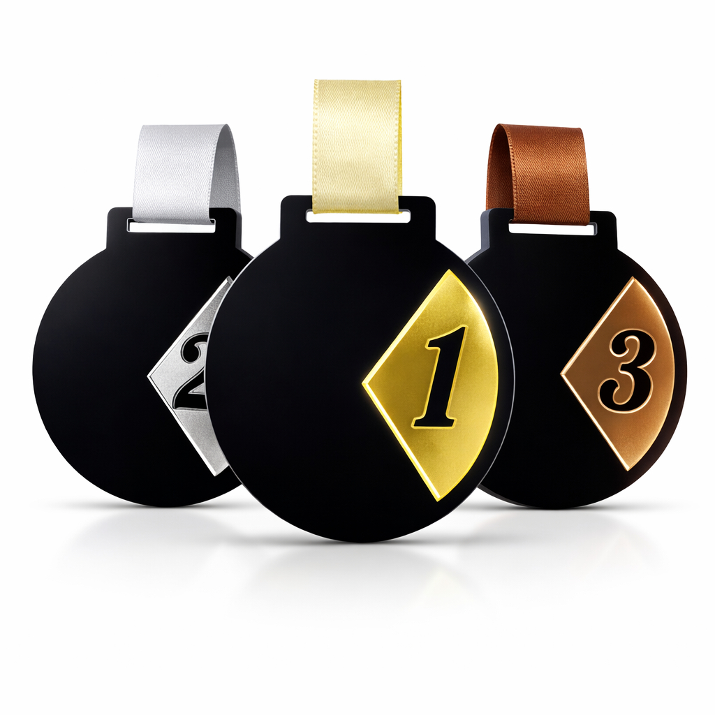 3 Medalhas Espelhada Com Número Vazado em Acrílico 2mm 1° 2° 3°