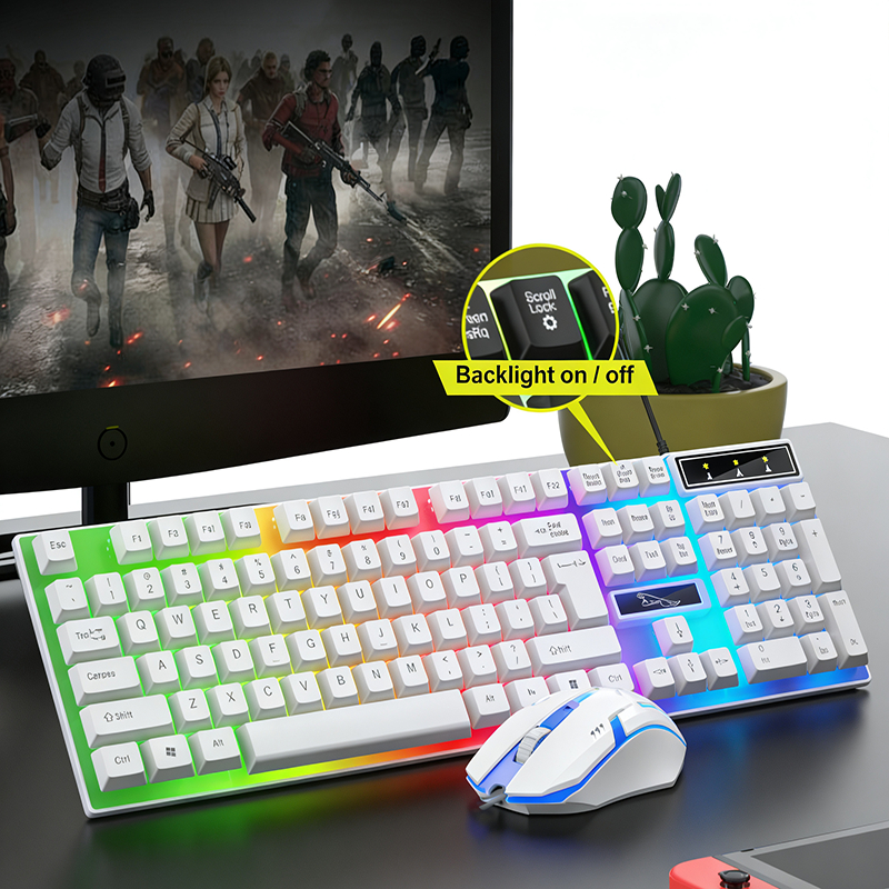 Kit Teclado Mouse Semi Mecânico RGB LED Gamer Jogo 3200dpi Com Fio -H8