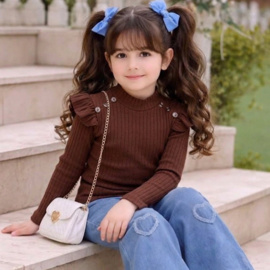 blusa manga longa infantil com babado gola alta com botoes inverno frio