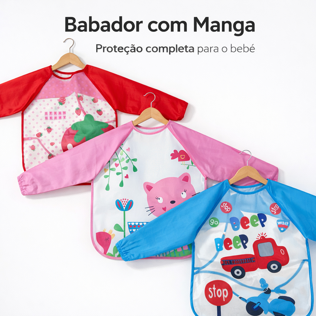 Babador Avental Impermeável Bebê Manga Longa Alimentação Infantil Proteção Roupa