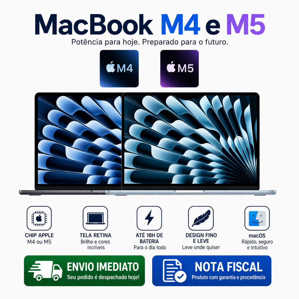 MacBook Air Apple chip M4, ou Macbook Air M5, Tela Retina 13,6 pol, com 16GB memória SSD