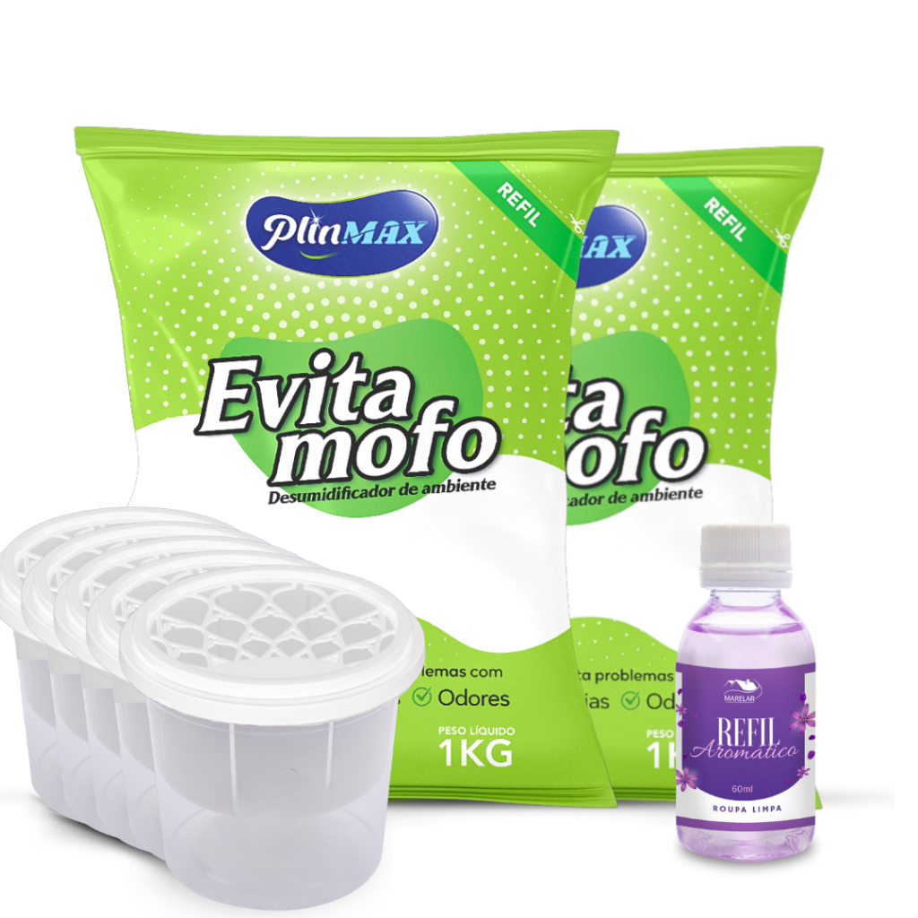 Antimofo Evita Mofo Cloreto de Cálcio 2kg+5 Potes + Essência