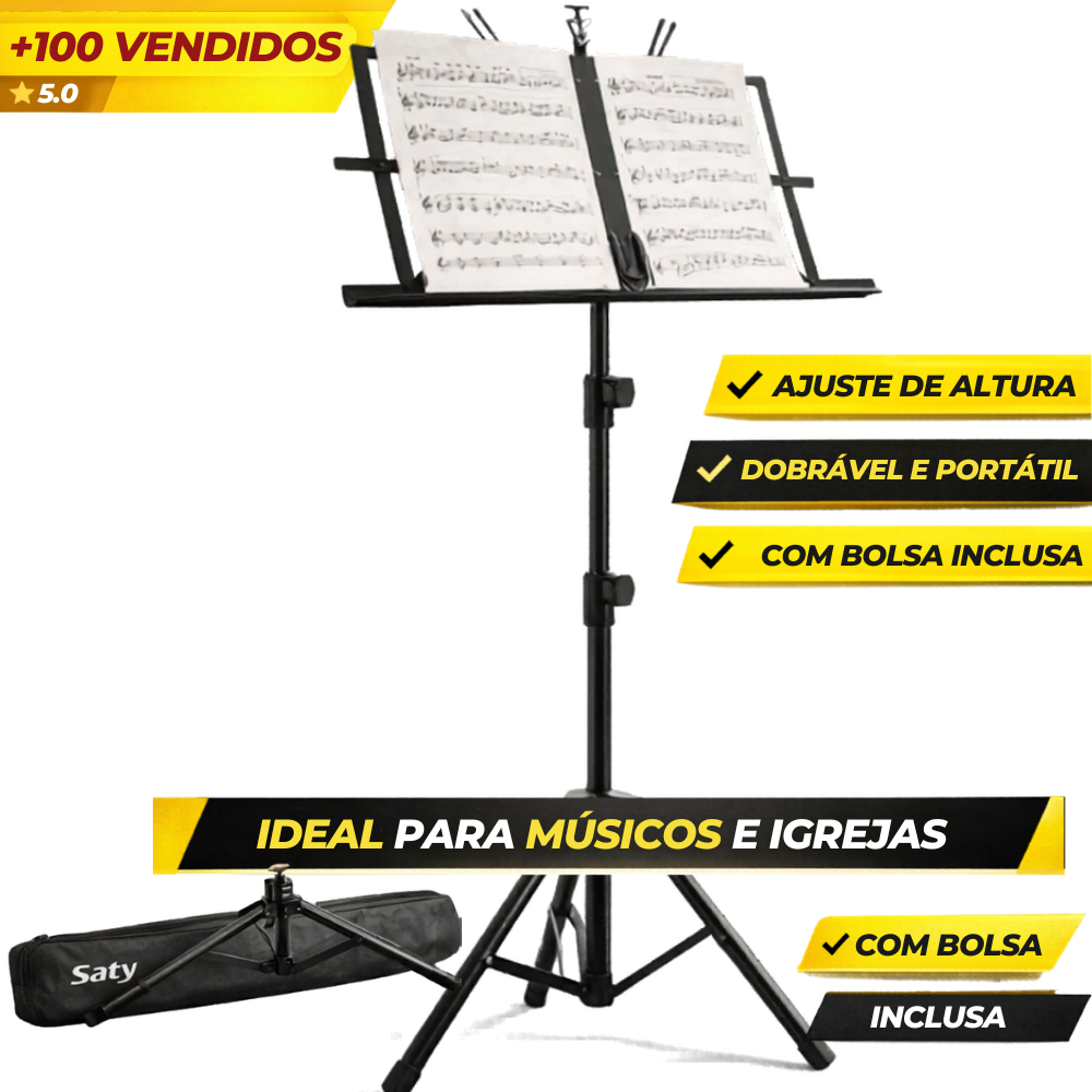 Estante Partitura Dobrável Ajustável Com Bolsa Portátil Profissional Reforçada