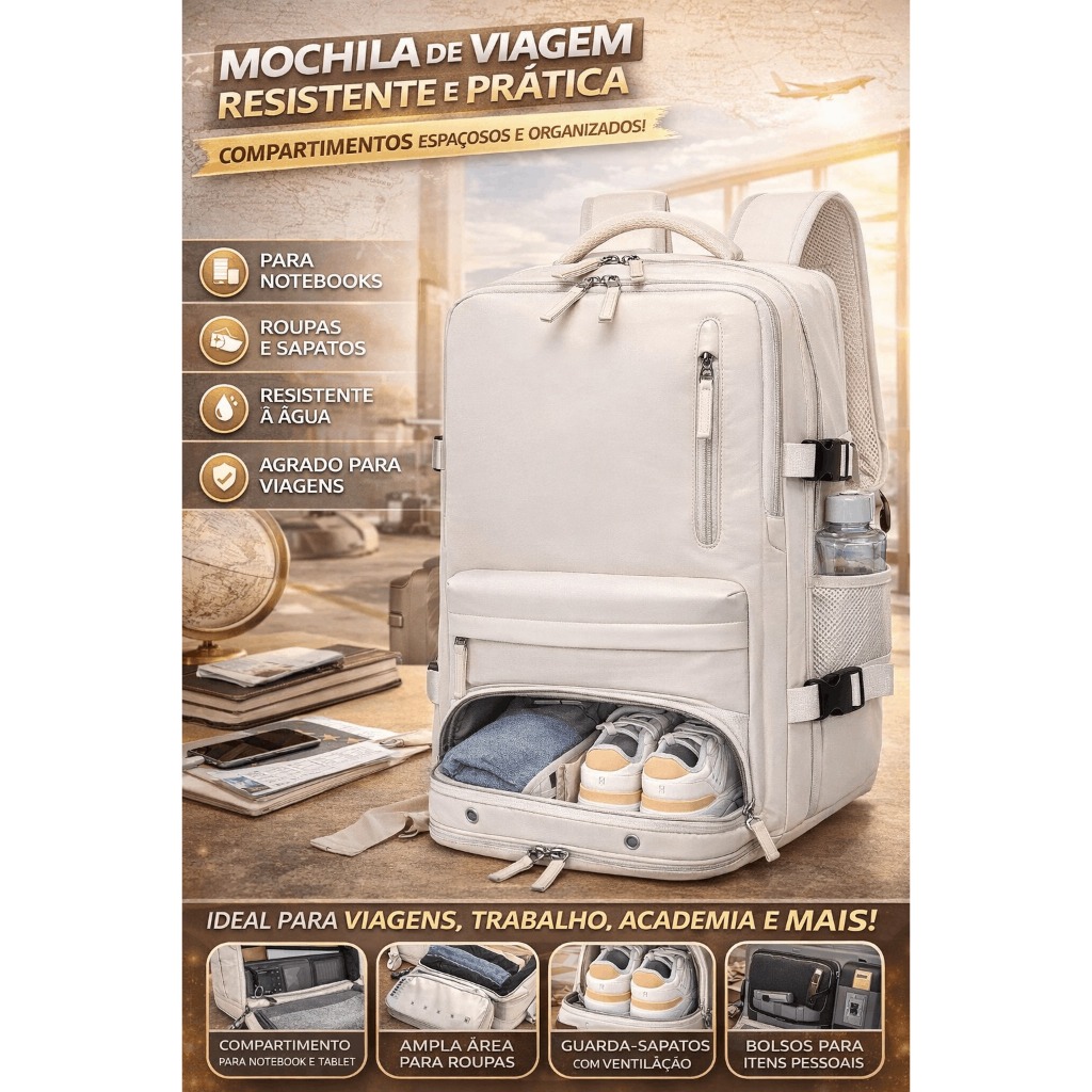 Mochila de Viagem Feminina Multifuncional Reforçada Impermeável Expansível para Notebook