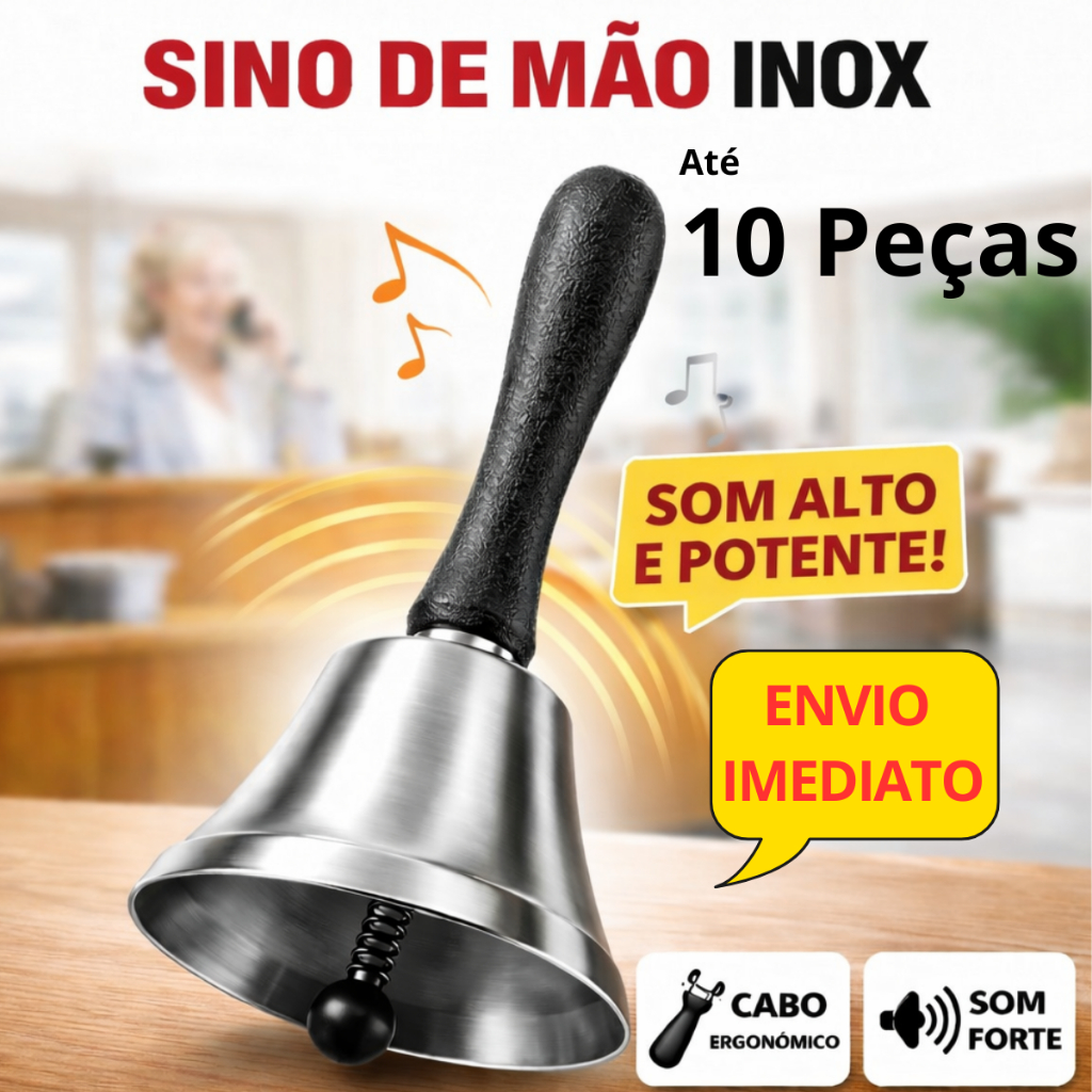 Sino de Mão Para Recepção Escola Hotel Sineta Jantar Fantasia Decoração Natal Papai Noel até 10 peças