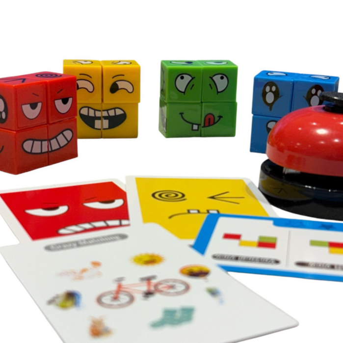 Jogo Educativo Infantil 54 Cartas com Sino Cubos Emoções Cores Frutas Números Veículos