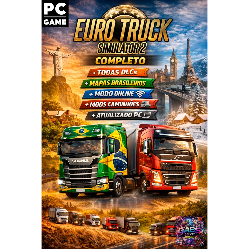 🚛 Euro Truck Simulator 2 Completo + TODAS DLCs + Mapas Brasileiros + Modo online + Mods Caminhões + Atualizado PC