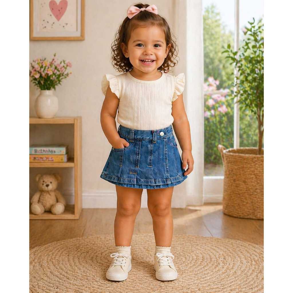SHORT SAIA JEANS CLARO INFANTIL DE BEBÊ MENINA DESPOJADO PARA O DIA A DIA TAMANHO 01 AO 08 ANOS