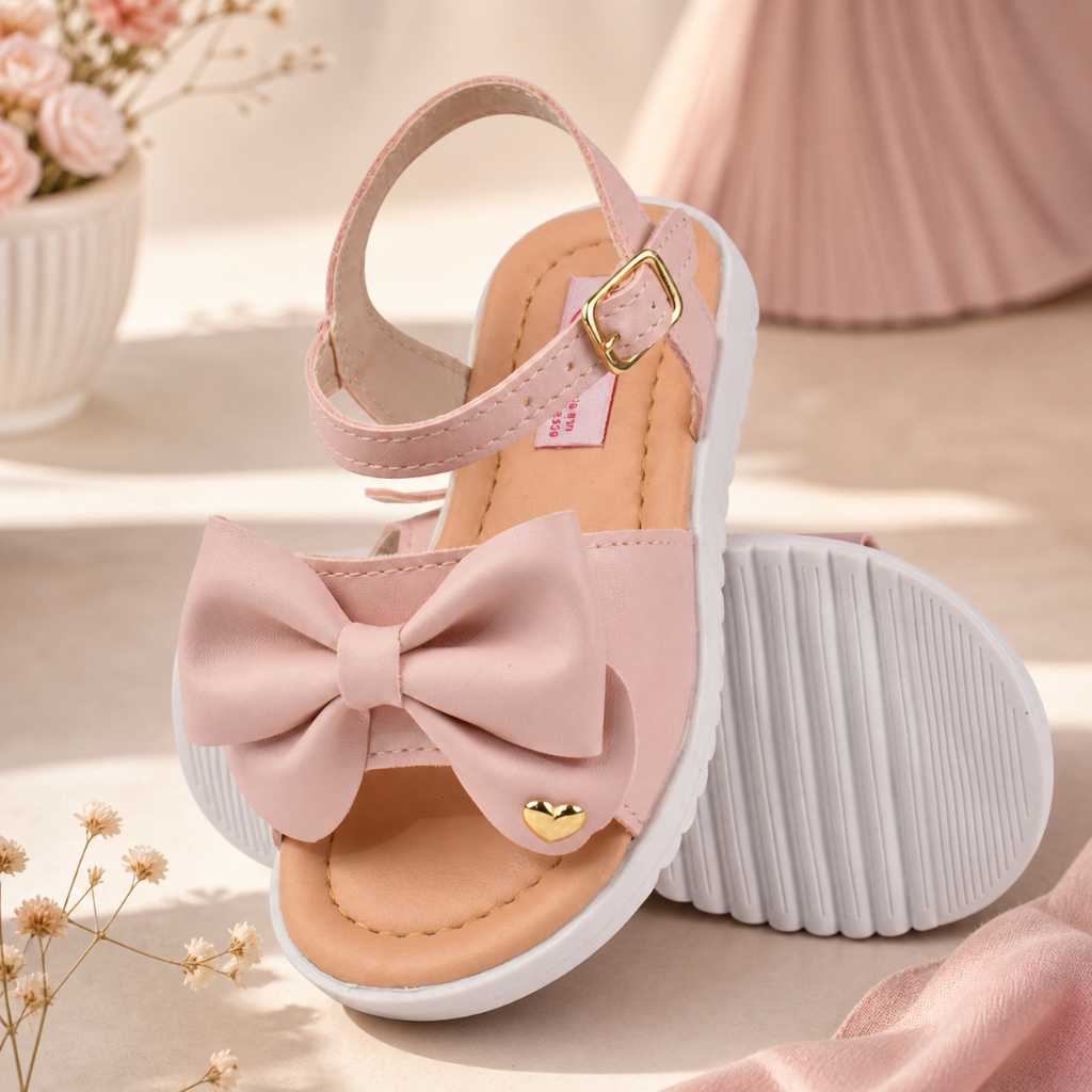 Sandália Infantil Menina Casual Luxo Com Laço Coração Qualidade Conforto Premium 20 ao 27 Promoção