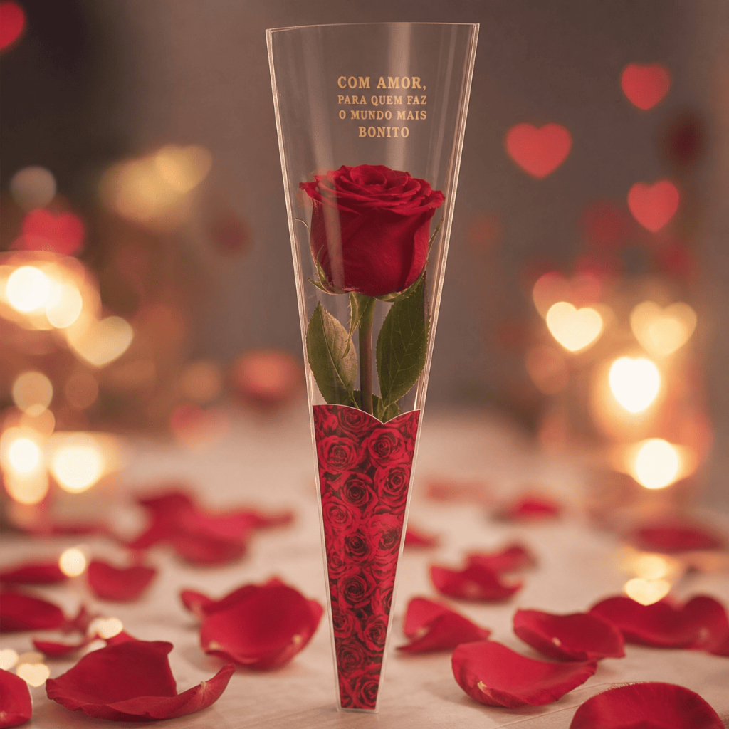 Botão Cone para Rosa Flor 12x03x50cm 10un Várias Estampas Amor Namorados Presente