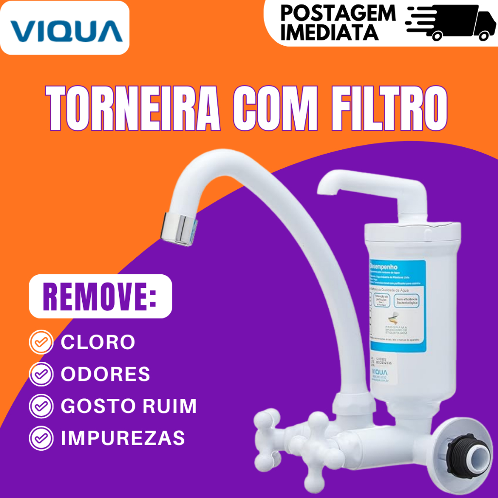 Torneira de parede com Filtro Bica Móvel Viqua Marujá ABS Arejador Tripla Filtração Refil Vela
