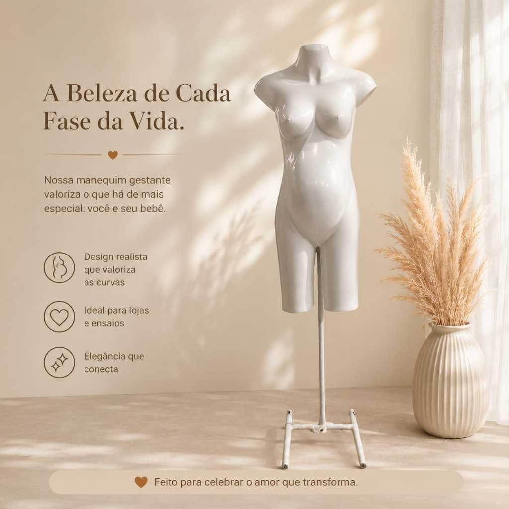Manequim feminino adulto (meio corpo modelo gravida N.38) não acompanha o pedestal.
