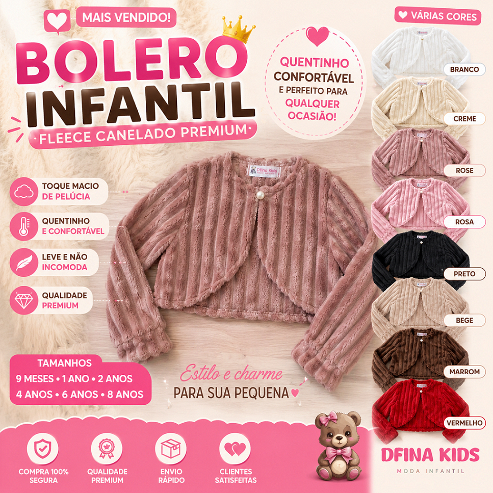Casaco Bolero Infantil Luxo - Fleece