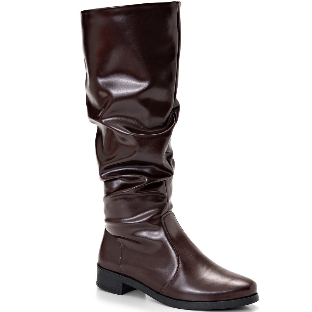 Bota Feminina Lumiss Montaria Slouchy Enrugada Salto Baixo Bico Redondo