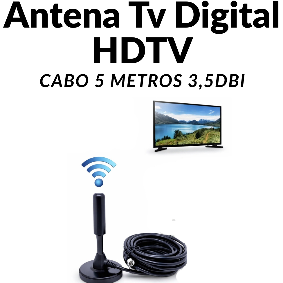 Antena Digital Interna e Externa HDTV UHF 4K 5 Metros