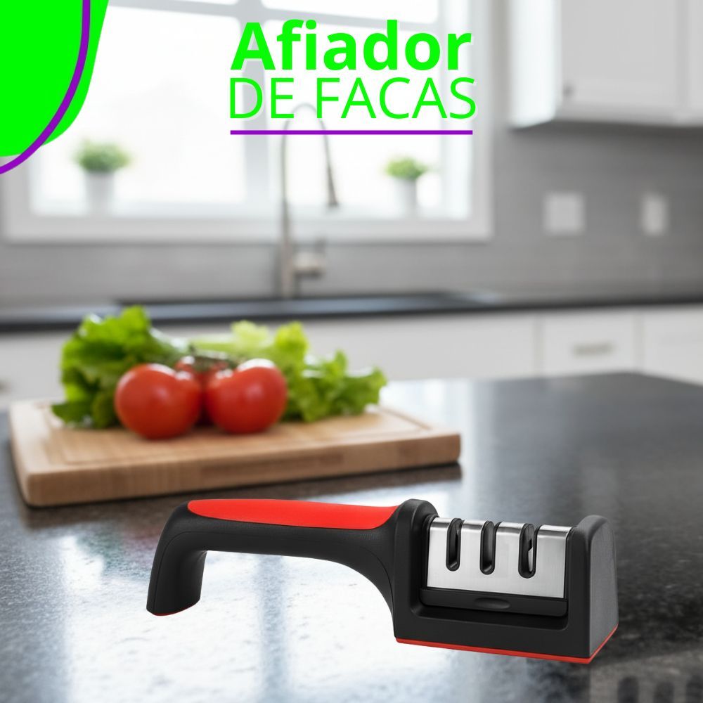 Afiador de Facas Amolador Com Cabo Anatômico e Base Antiderrapante Faca Tesoura Cutelo