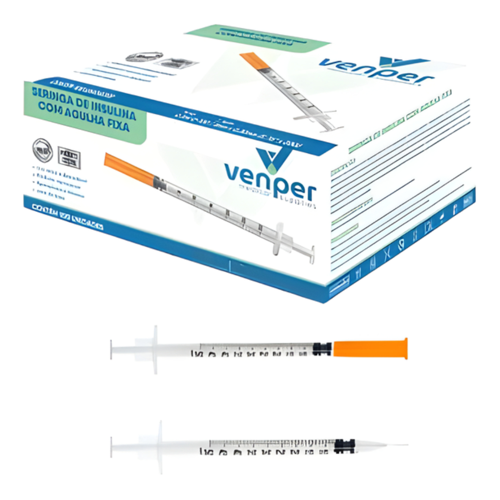 Seringa de Insulina com Agulha Fixa 0,5ml  0,25mm x 6mm 31G - Venper