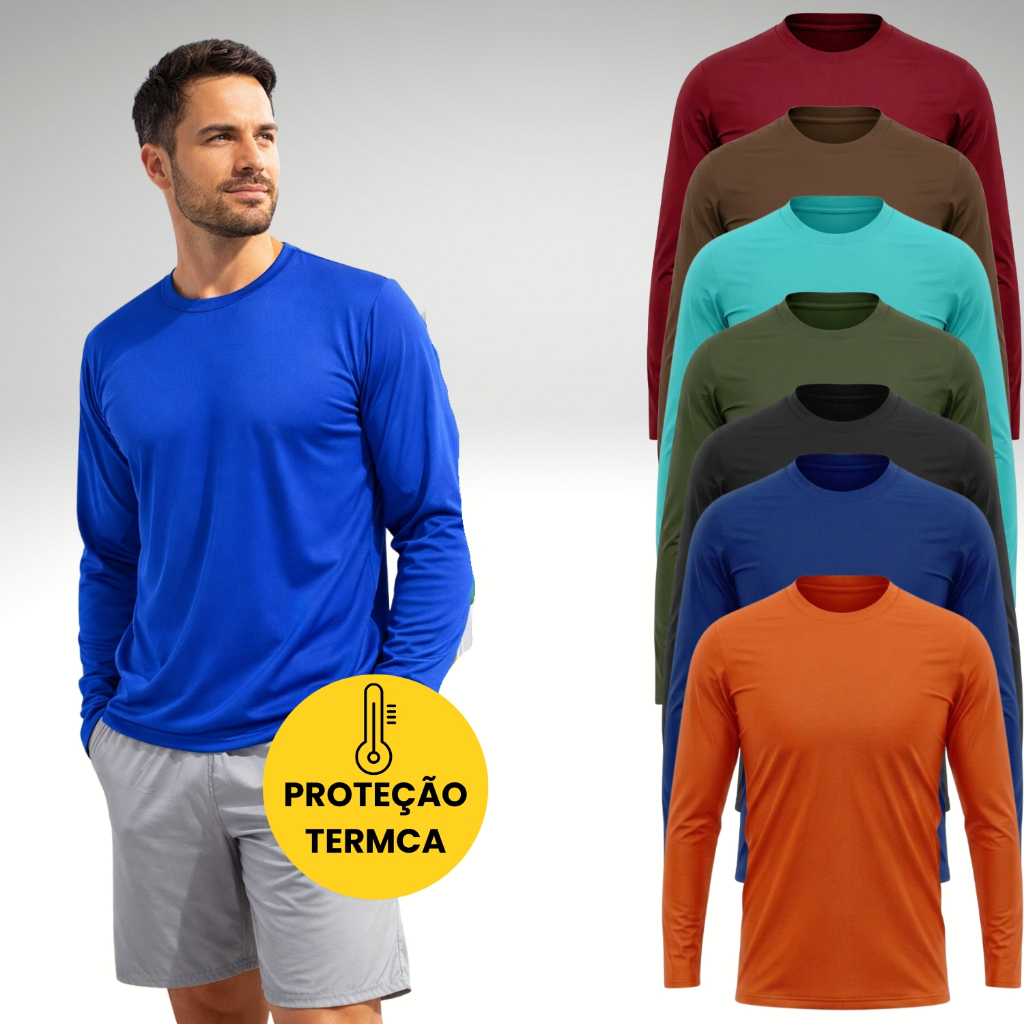 Kit 10 Camiseta UV Proteção Solar Termica Segunda Pele Tam P ao G3 Plus Size Praia Verão Cores Sortidas