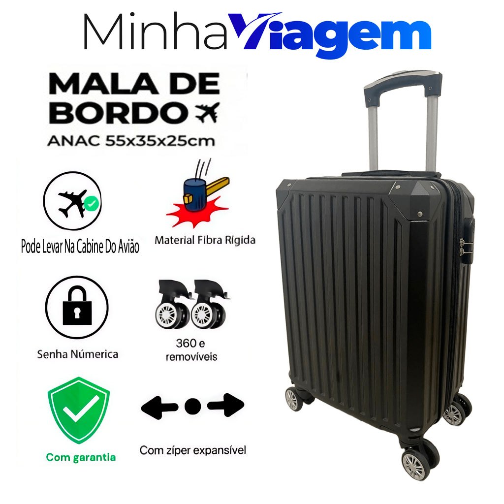 Malas Para Viagem De Bordo 10KG Padrão Anac Com Zíper Expansível Rodinhas 360 Pequena Bagagem de Mão