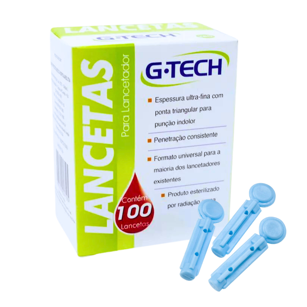 Lancetas 28G G-Tech Caixa Com 100 Unidades Para Teste Glicemia Universal