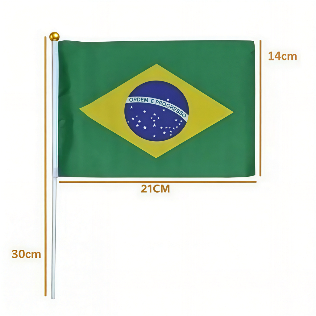 KIT 10 ,20 ,30 ,40, 50,  Mini bandeiras de mão Bandeira Brasil Pacote BDR-14X21