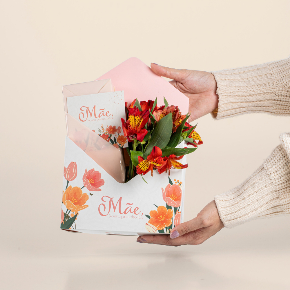 Embalagem Modelo Caixa Envelope - Flores e Presentes - Dia das Mães e Namorados (05 unidades)