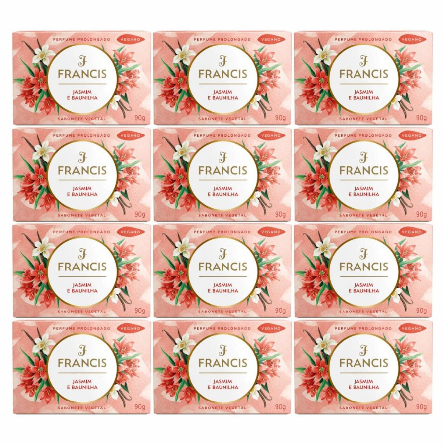 Kit C/12 Sabonete em barra Francis Jasmim e Baunilha 90g