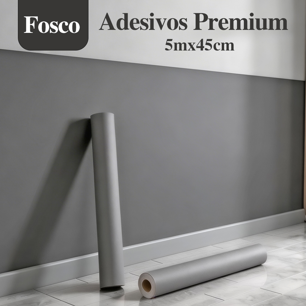 Papel Adesivo Cinza Liso Autocolante Removível Fácil Aplicação para Decoração, Parede e Sala de Estar