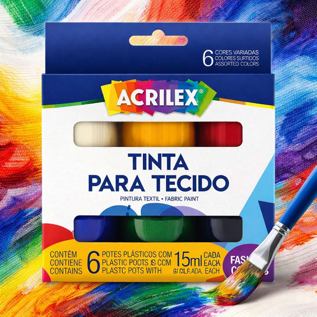 Kit 6 Tintas para Tecido Acrilex Artesanato Trabalhos Manuais 15ML