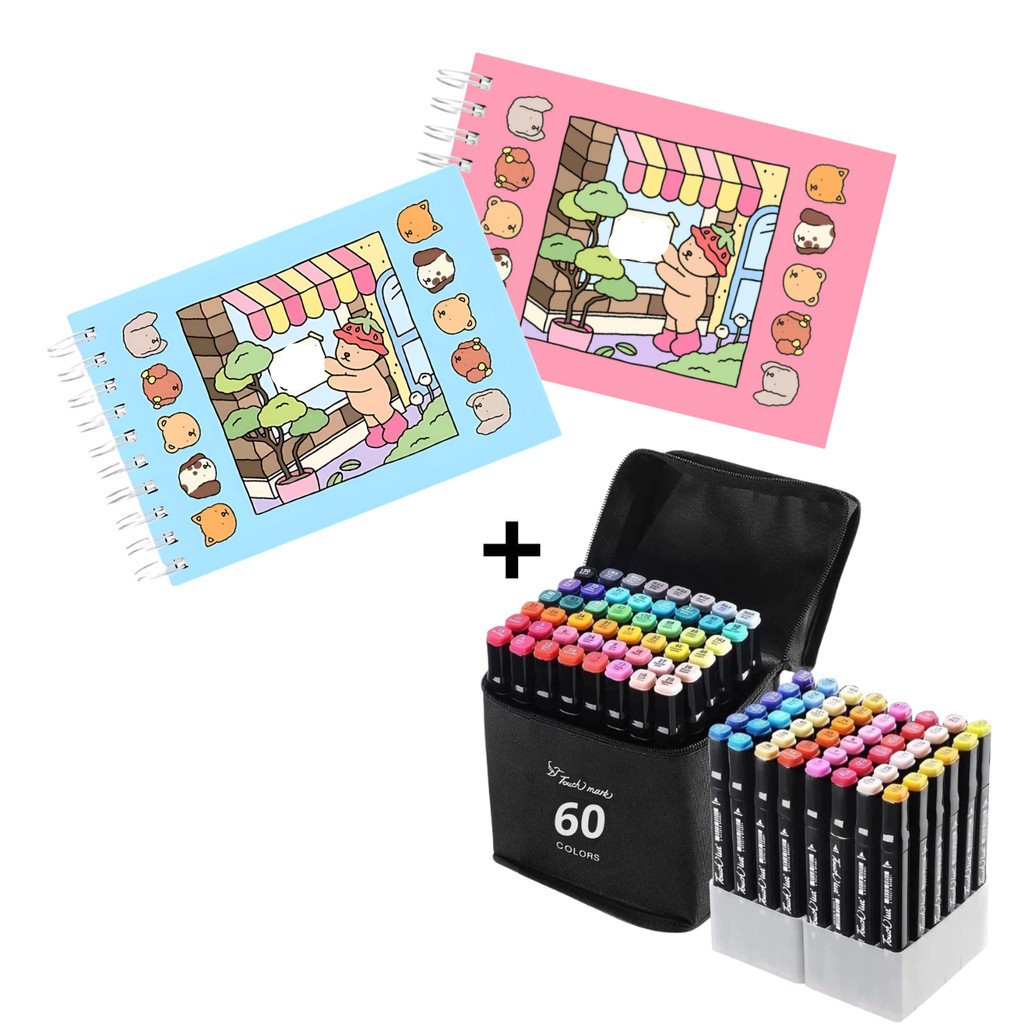 Kit de Livro de Colorido 50 Folhas+ 36 a 120 Cores Caneta Marcador