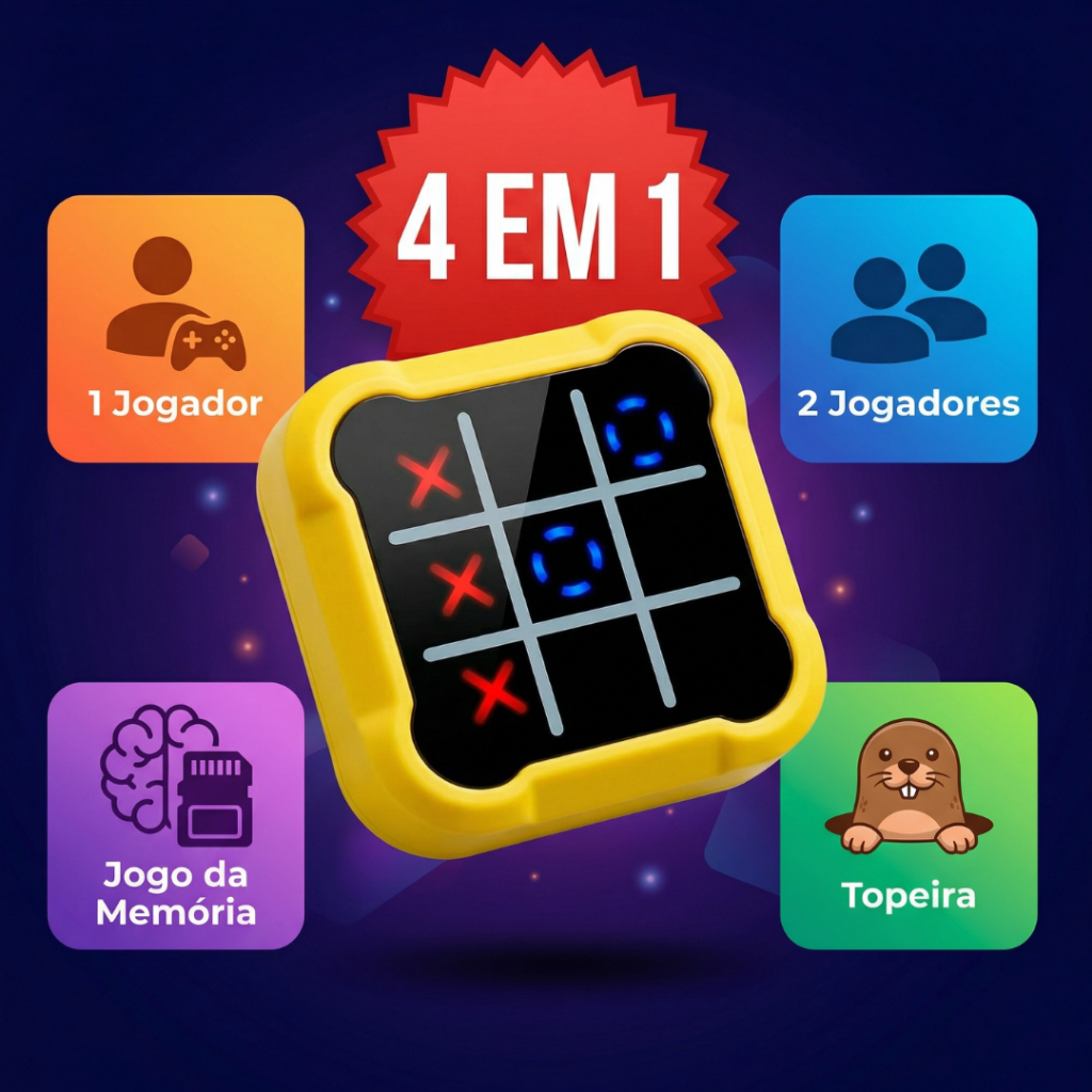 Brinquedo Jogo da Velha Eletrônico Estimulo Infantil Usb Luzes e Som Amarelo