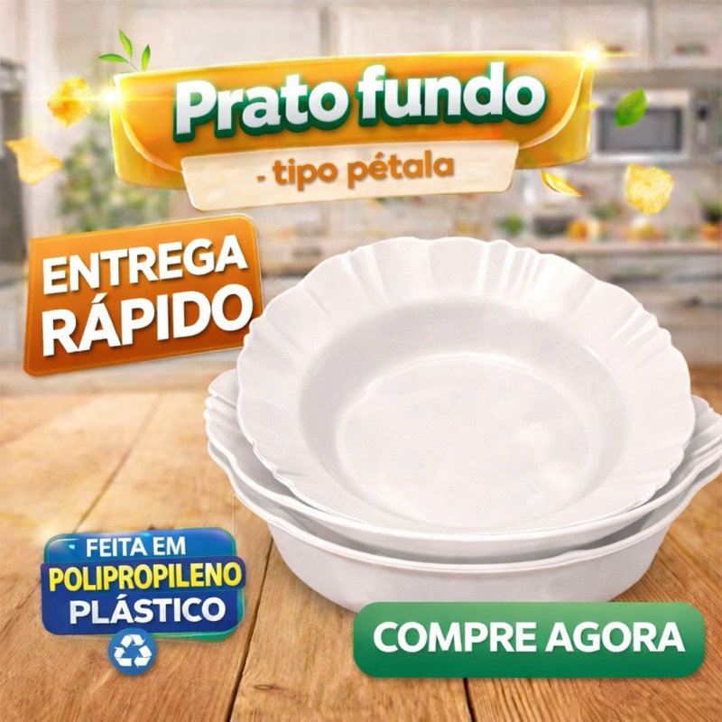 Kit Dae 5 a 100 prato fundo com borda branco refeição churrasco festa prato redondo plastico branco