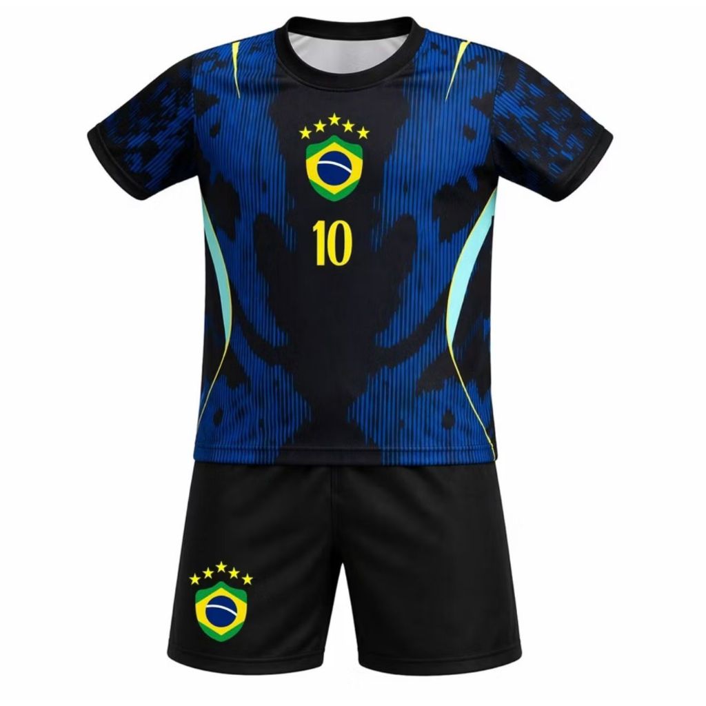 Kit Conjunto Camisa e Short Bordados Brasil infantil juvenil