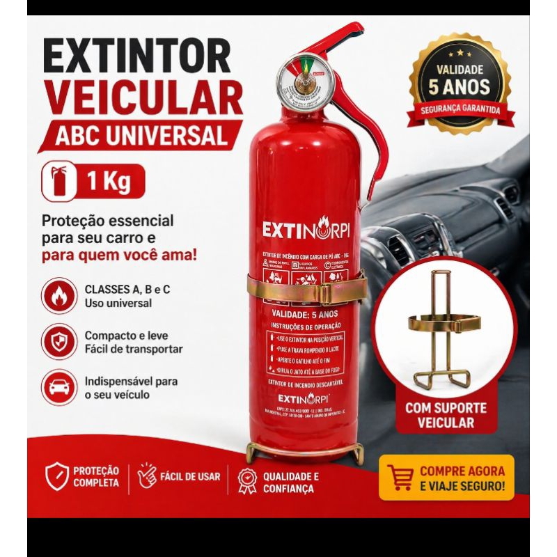 Extintor Universal ABC para carro com suporte.