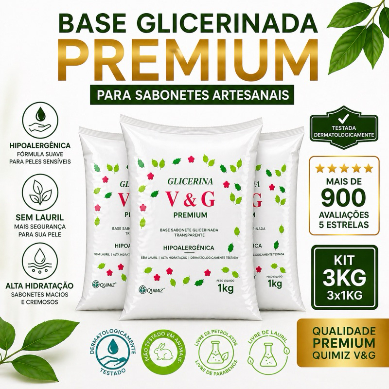 KIT 3 KG - BASE GLICERINA HIPOLERGENICA PREMIUM QUIMIZ V&G