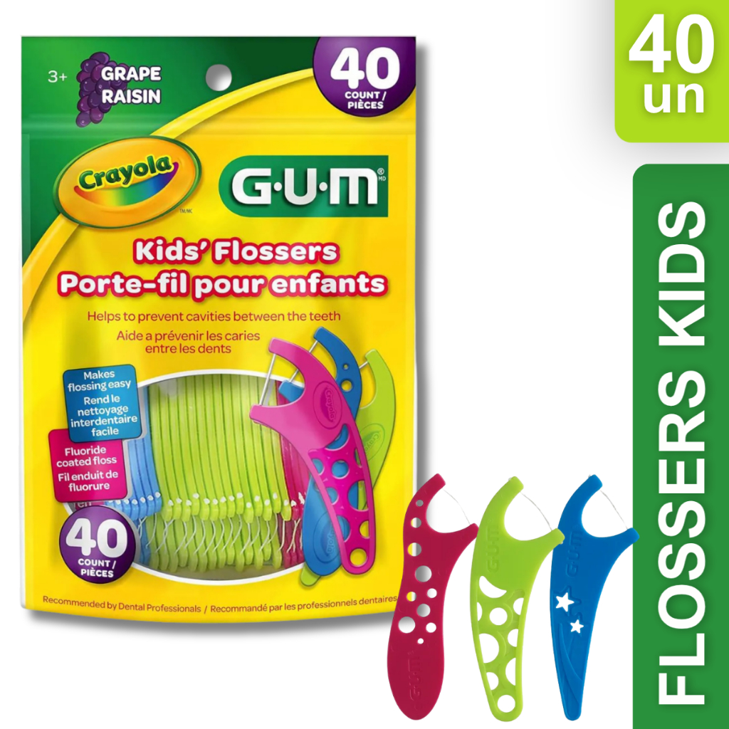 Flosser Infantil Crayola Fio Dental Infantil C/ Cabo 40 Unidades - Gum
