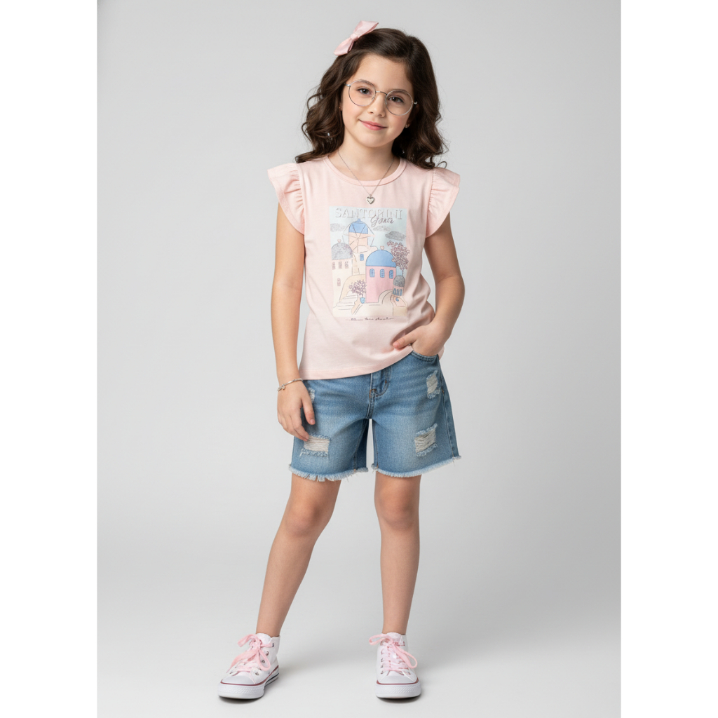 BLUSA INFANTIL ESTAMPA COM PAETÊ MUNDI BRANDILI ROSA