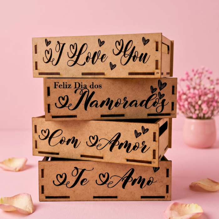 Kit 10 Und Cesta Bandeja Mdf 10x15 Te Amo Presente Dia Dos Namorados Embalagem