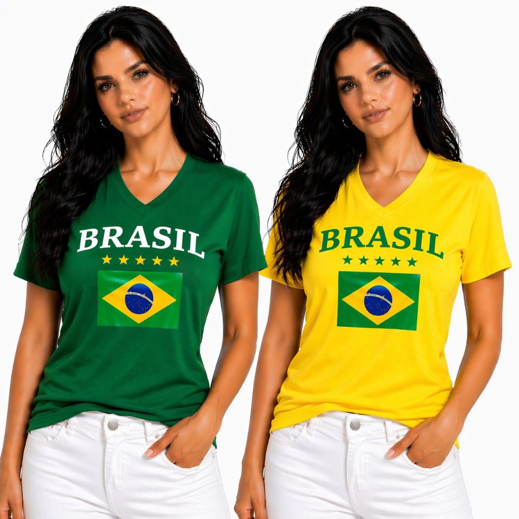 Kit 2 Camisas Brasil Feminina Dry Fit Baby Look – Tecido Gelado, Conforto Máximo e Secagem Rápida