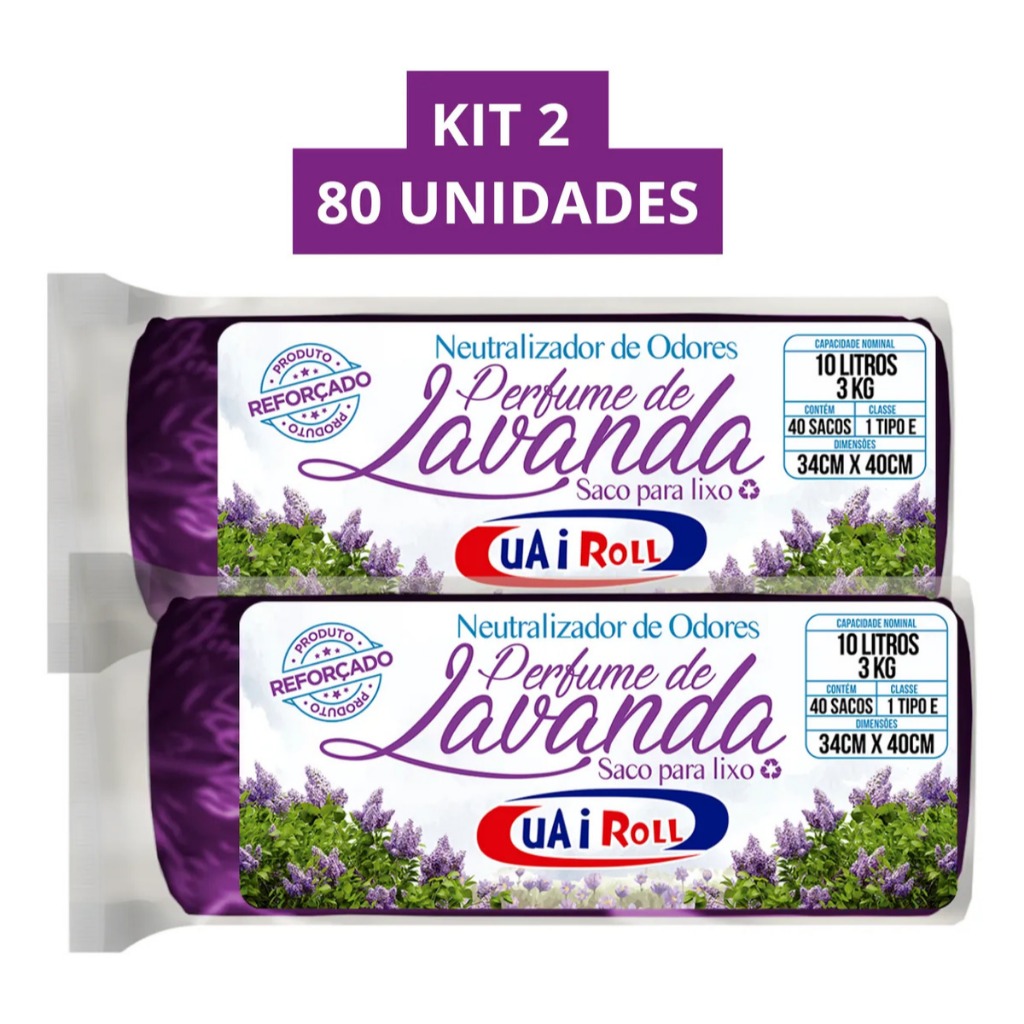 Saco De Lixo Kit 80 Unidades 10 Litros Pia e Banheiro Tira Odor Perfumado Aroma de Lavanda