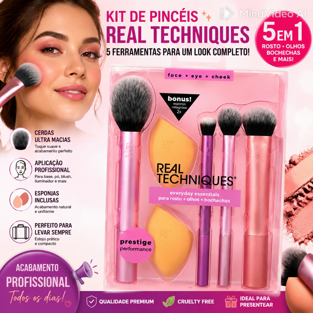 Novo Conjunto De Pincéis De Maquiagem Beleza Esponja Puff Real Techniques Makeup Brush Set 6pcs