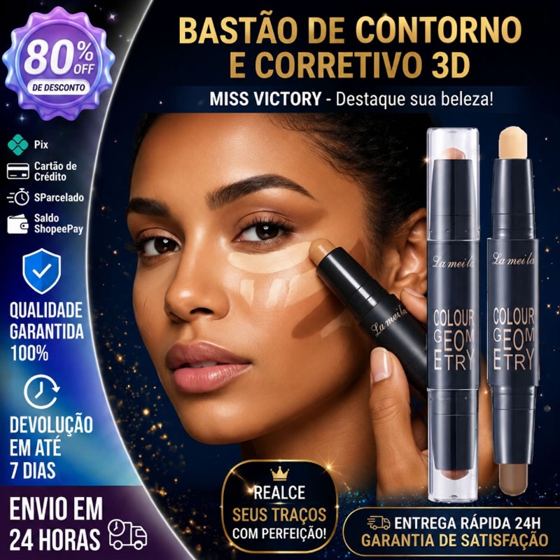 Bastão de Corrector 3D Corretivo Tridimensional com Duas Cabeças para Destaque e Modifica o Rosto  Sombra De Nariz