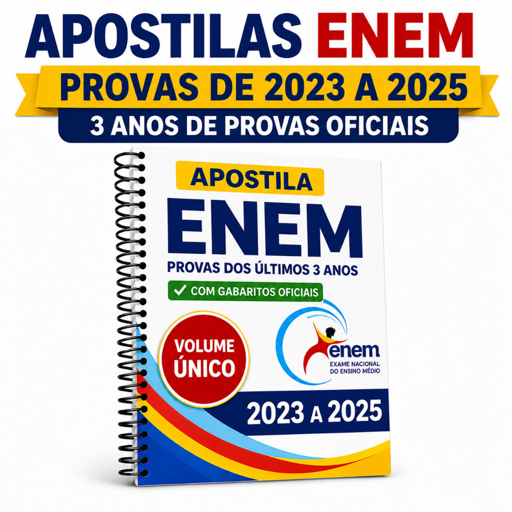 Apostila Enem Provas Antigas Anteriores 3 Anos Provas 2023 a 2025 com Gabaritos e Folhas de Redação