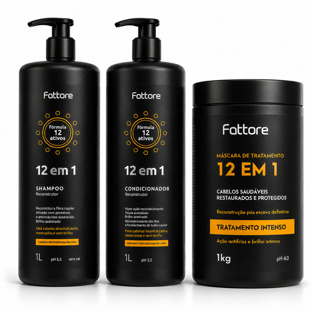 KIT FATTORE 12 EM 1 - SHAMPOO + CONDICIONADOR 1L + MÁSCARA 1KG
