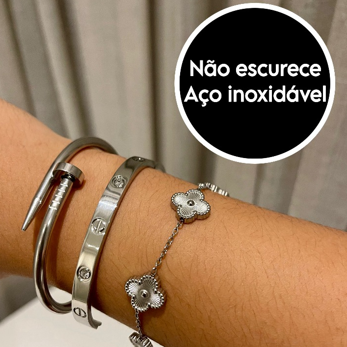 Conjunto de Pulseiras Prata Aço Inoxidável Femininas Blogueira Tendência Conforto Charme Elegância Moda