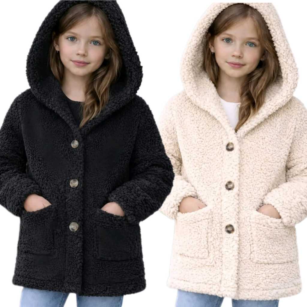 Kit 2 Casacos Infantil Teddy com Capuz Inverno 2026 | Blusa Peluciada Quentinha com Bolso e Botões | 4 ao 16 Juvenil