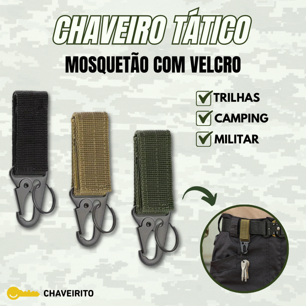Mosquetão Tático Nylon com Velcro | Para Cinto, Coletes, MOLLE com Passador