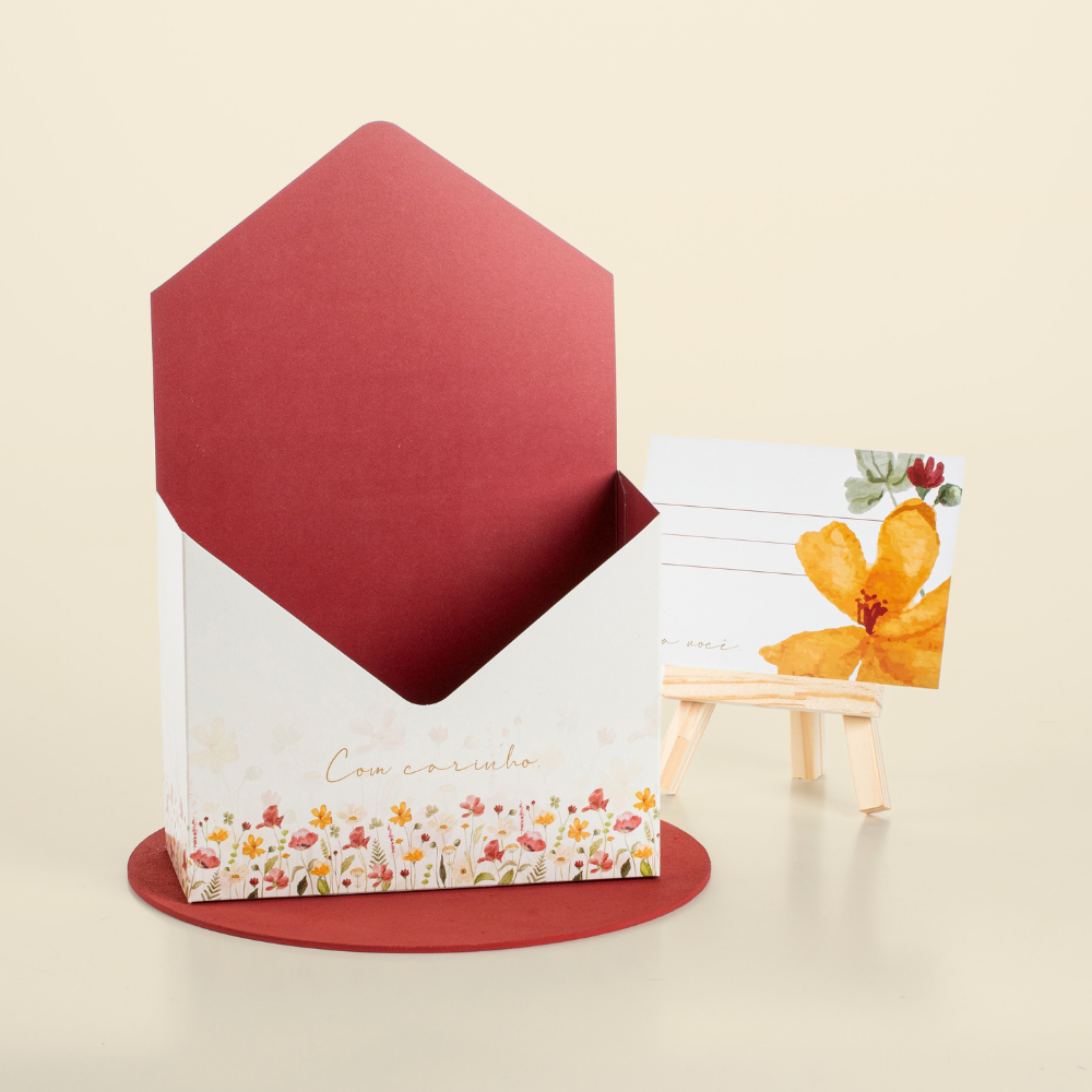 Embalagem Dia dos Namorados - Caixa Envelope para Flores, Cestas e Presentes Com Carinho (05 uni.)