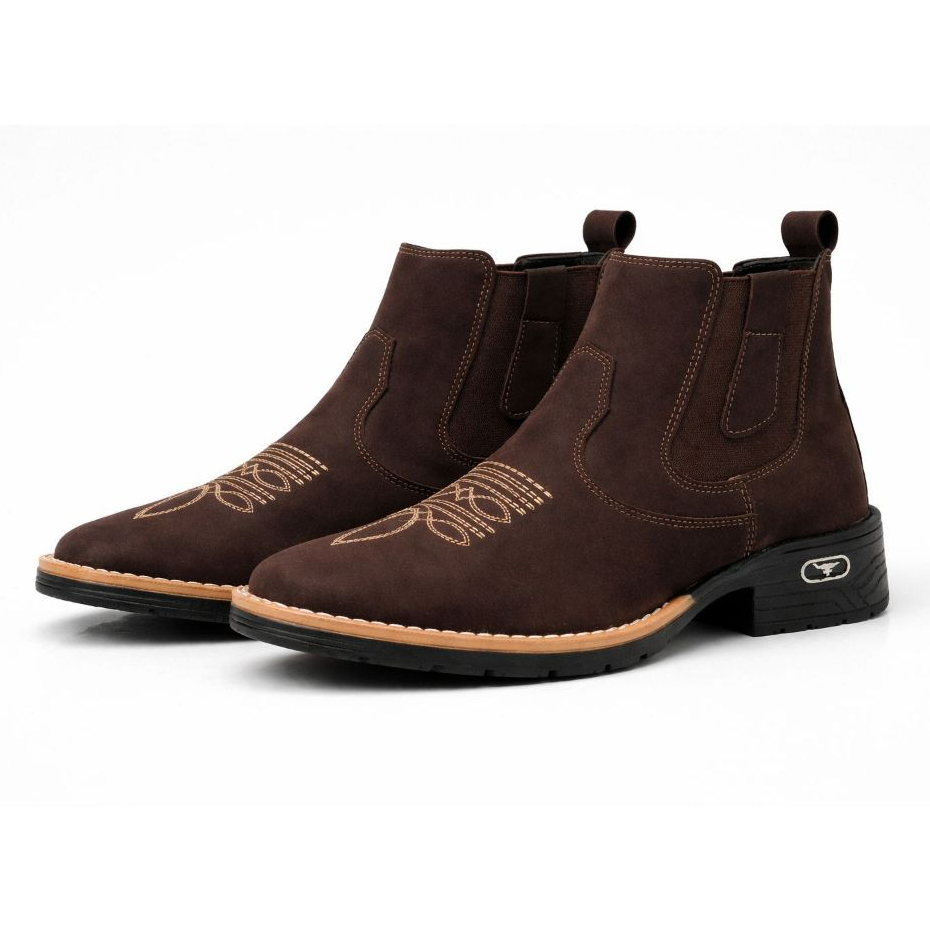 Botina Bota Country Rodeio Texana Montaria Masculino Feminino Couro Bico Quadrado Tamanhos 37 ao 44